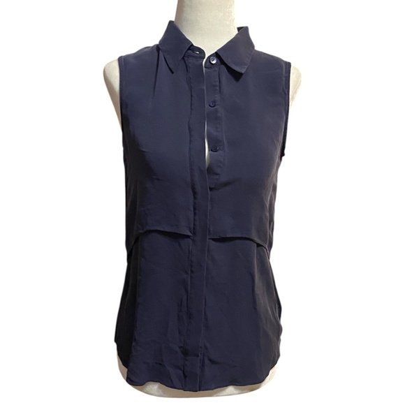 Theory Silk sleeveles, collard, button up top. Sz S - Picture 1 of 15